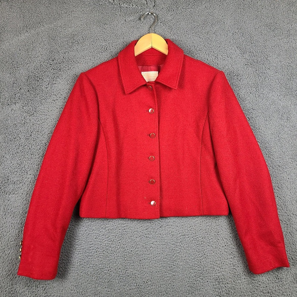 Pendleton Vintage Red Wool Cropped Jacket Blazer Size 14 T327-511 Made in USA